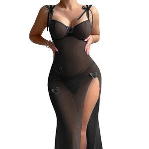 Sexy Mesh Sheer Underwire Lingerie Set 2-Piece Dress & Thong Valentine Nights